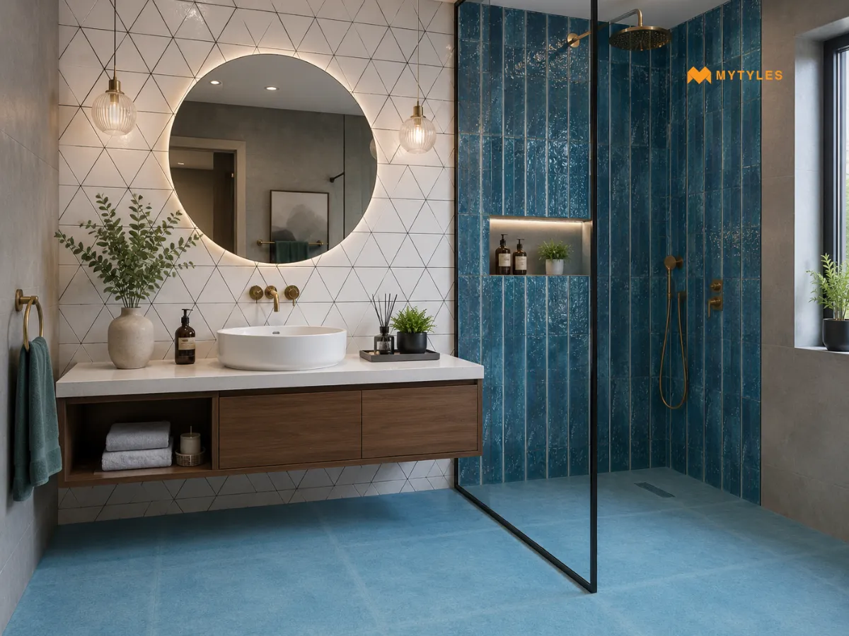 Blue Subway Tiles in Bathroom